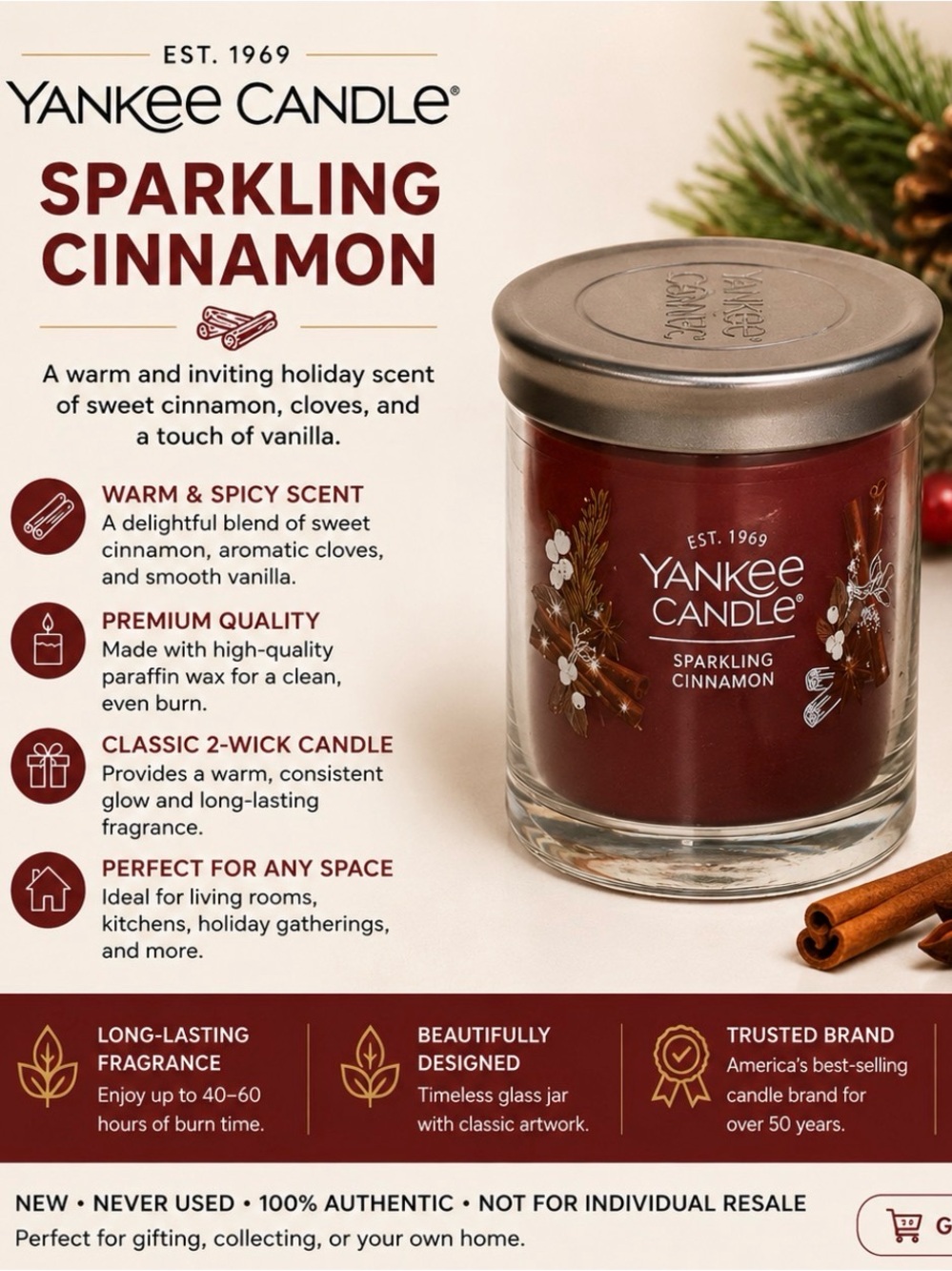 Yankee Candle Sparkling Cinnamon Jar Candle - Red